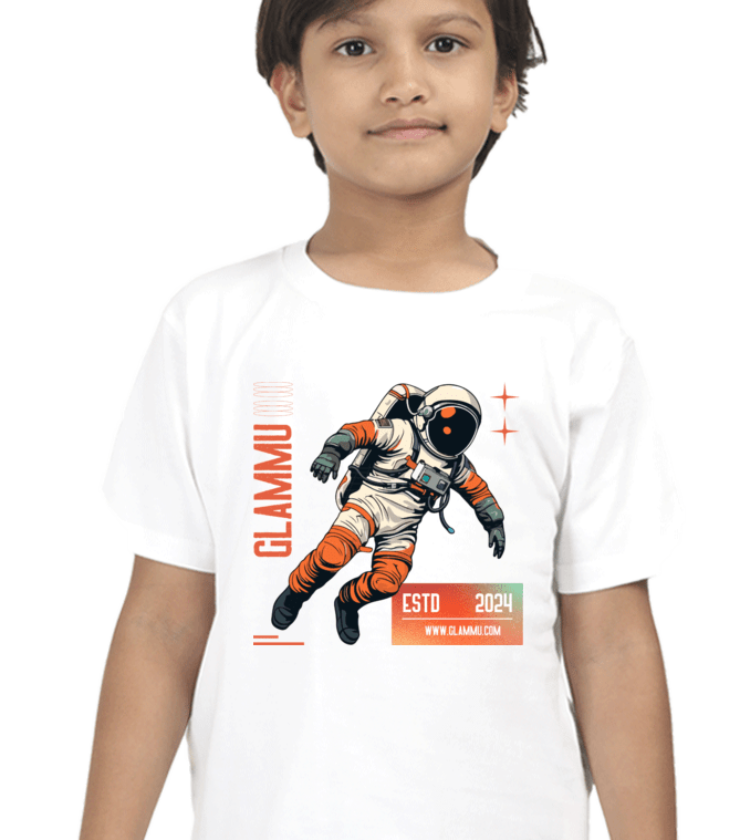 Glammu Astronaut White Boy Round Neck Half Sleeve Classic Tees