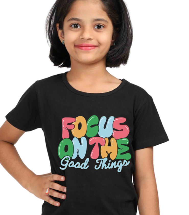 Focus on the Good Things Black Girl Round Neck Half Sleeve Classic Tees