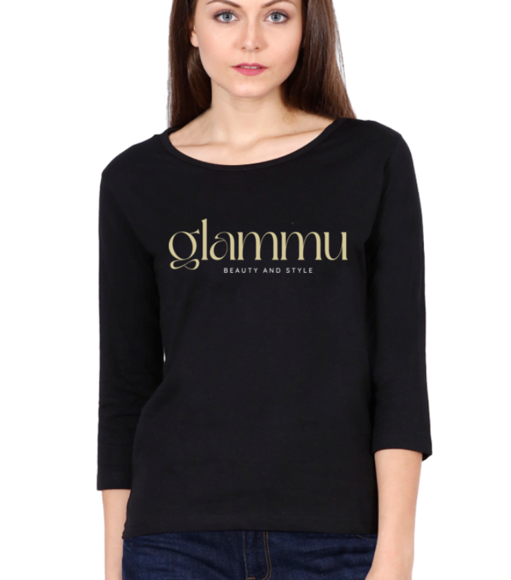 Glammu Style Black Female Round Neck Full Sleeve Tees