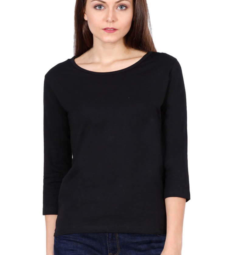 Black Female Round Neck Full Sleeve Tees