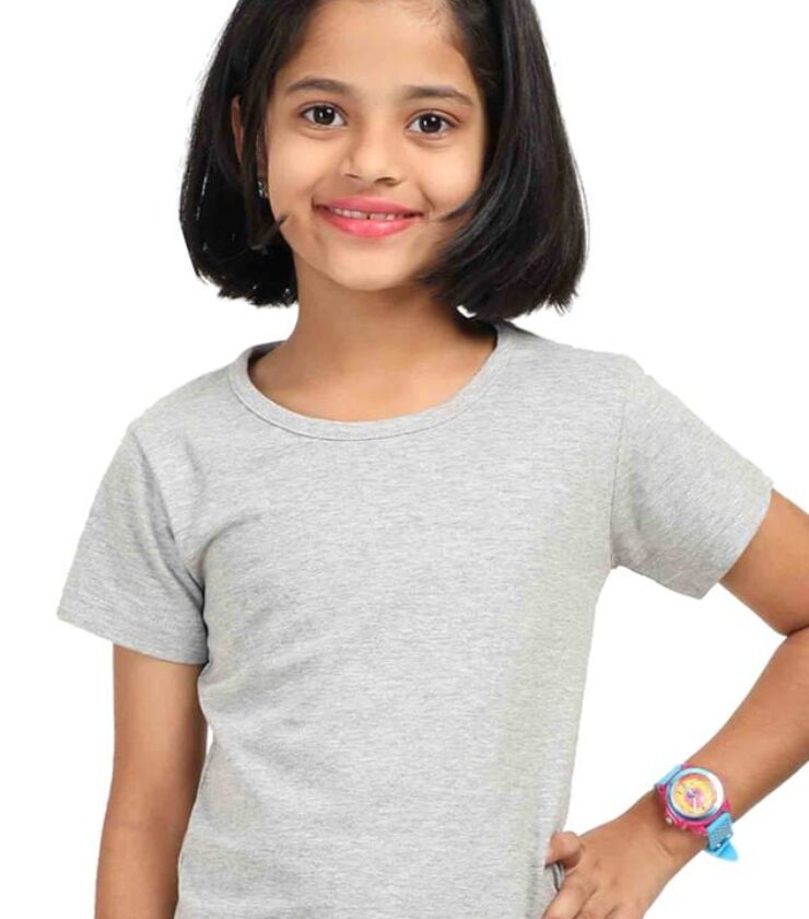 Grey Melange Girl Round Neck Half Sleeve Classic Tees