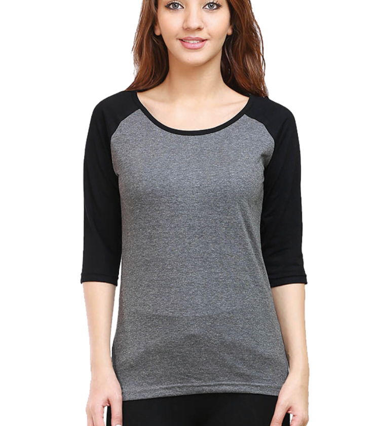 Black Charcoal Melange Female Raglan Full Sleeve Tees