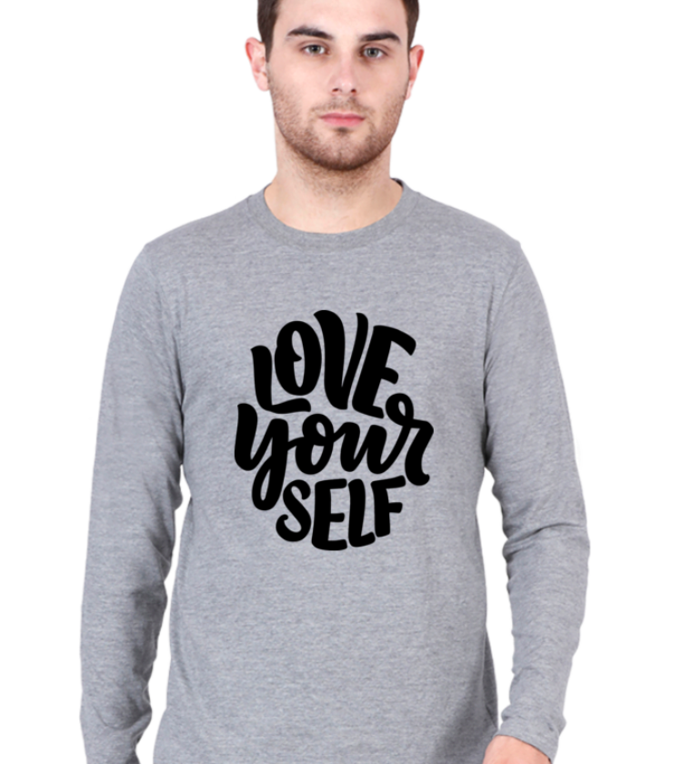 Love Yourself Grey Melange Male Round Neck Full Sleeve Tees
