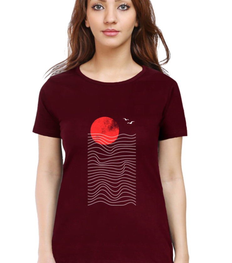 White Red Grunge  Marron Female Round Neck Half Sleeve Classic Tees