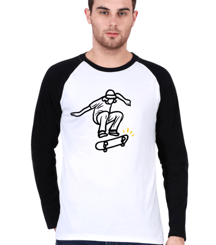 Skateboard Black White Male Raglan Full Sleeve Tees
