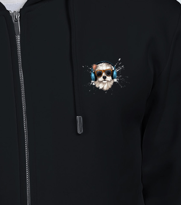 Music Dog Black Unisex Heavyweight Zip Hoodies