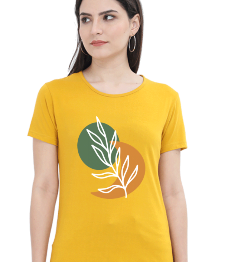 Beige_orange_green_modern_white Mustard Yellow Female Round Neck Half Sleeve Classic Tees