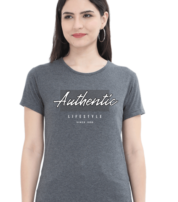 Authentic life style Charcoal Melange Female Round Neck Half Sleeve Classic Tess
