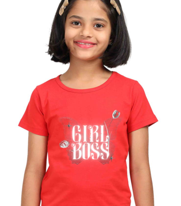 Girlboss Red Girl Round Neck Half Sleeve Classic Tees