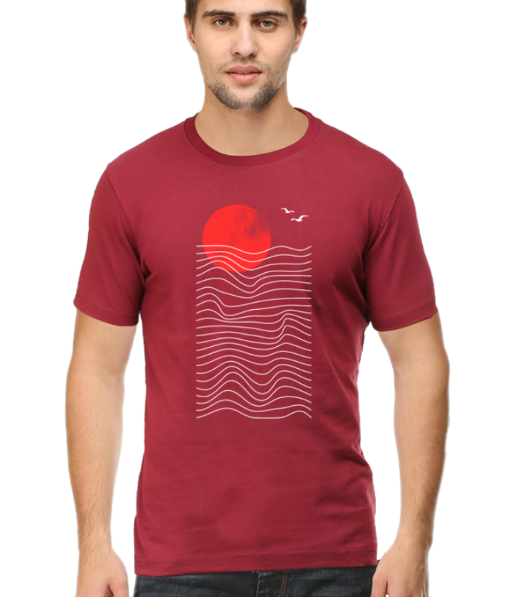 White Red Grunge Maroon Male Round Neck Half Sleeve Classic Tees