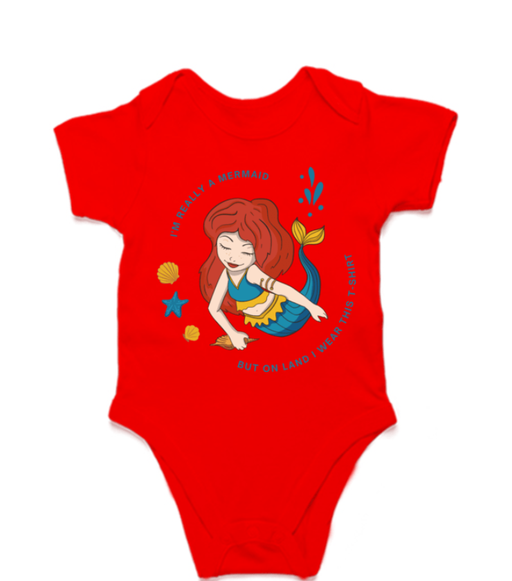 Im Mermaid Red Kids Rompers