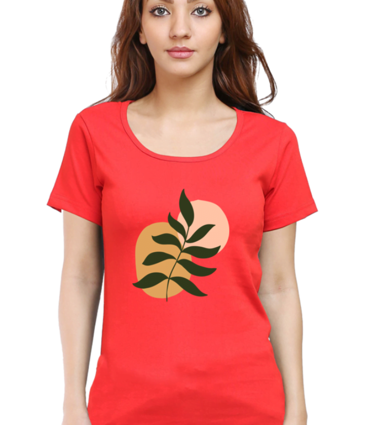 Pastel Orange Green Leaf Red Female Round Neck Half Sleeve Classic Tees