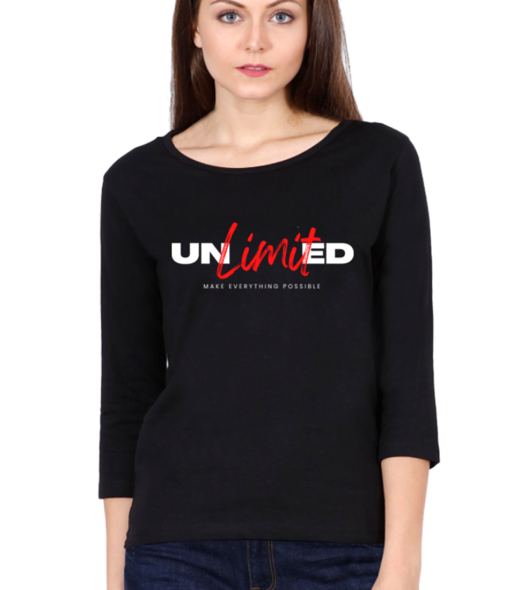 Unlimited Black Female Round Neck Full Sleeve Tees