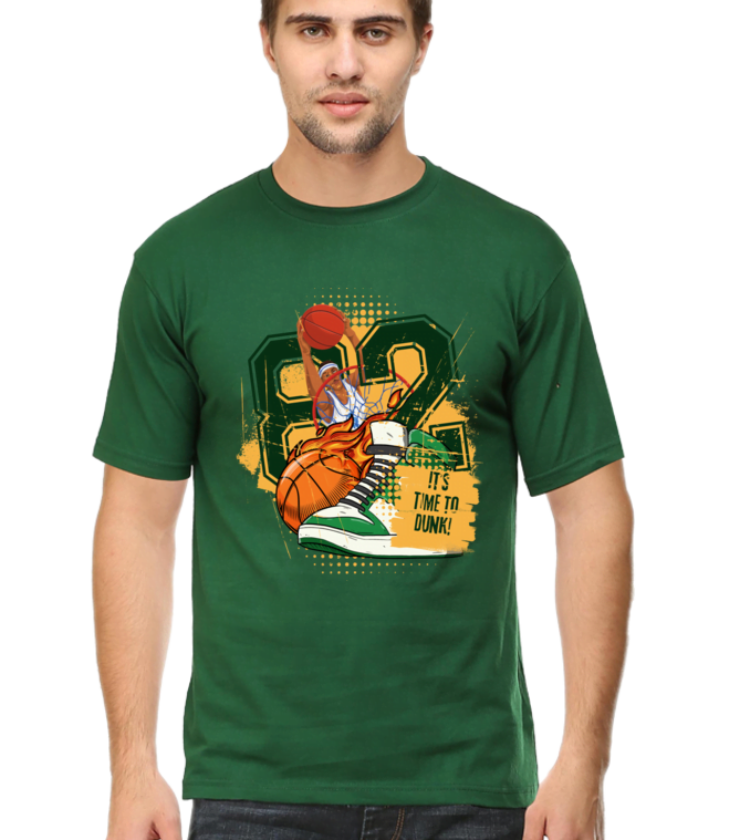 Its Time To Dunk Bottle Green Male Round Neck Half Sleeve Tees