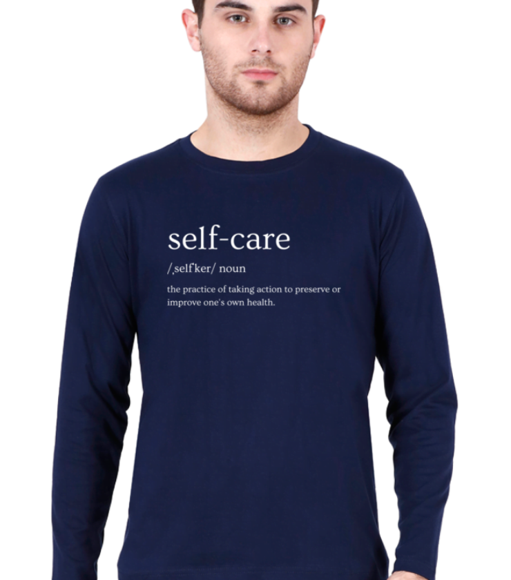 Self Care Navy Blue Male Round Neck Full Sleeve Tees