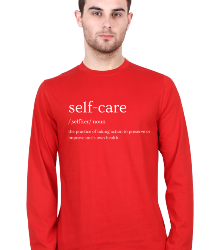 Self Care Red Male Round Neck Full Sleeve Tees