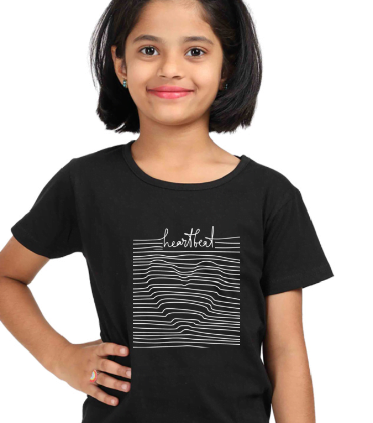 Heartbeat Black Girl Round Neck Half Sleeve Classic Tees