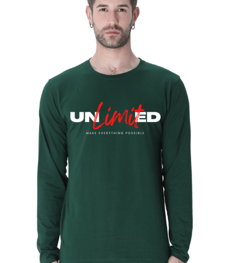 Unlimited Bottle Green Male Round Neck Full Sleeve Tees