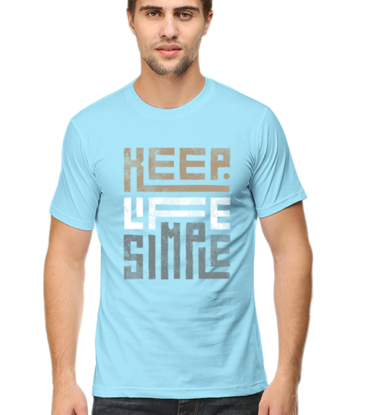 Keep Life Simple Baby blue Male Round Neck Half Sleeve Classic Tees