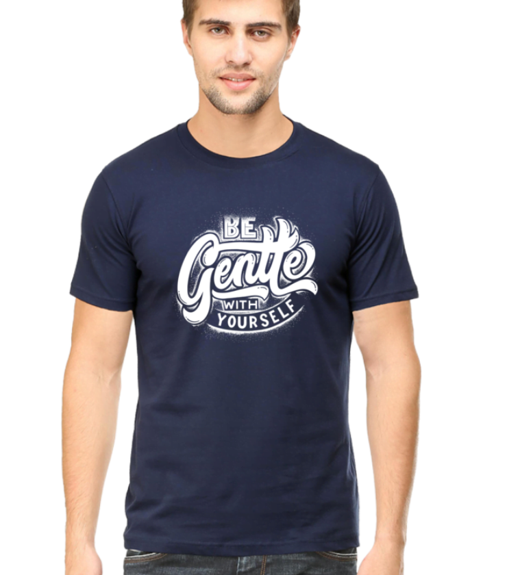 Be Gentle Navy Blue Male Round Neck Half Sleeve Tees
