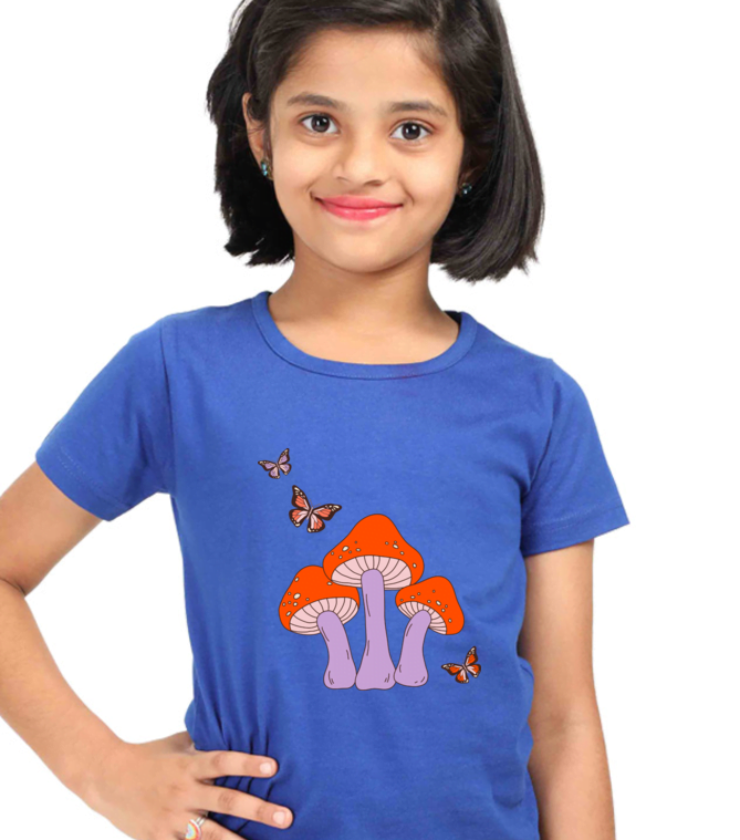 Mushroom Royal Blue Girl Round Neck Half Sleeve Classic Tees