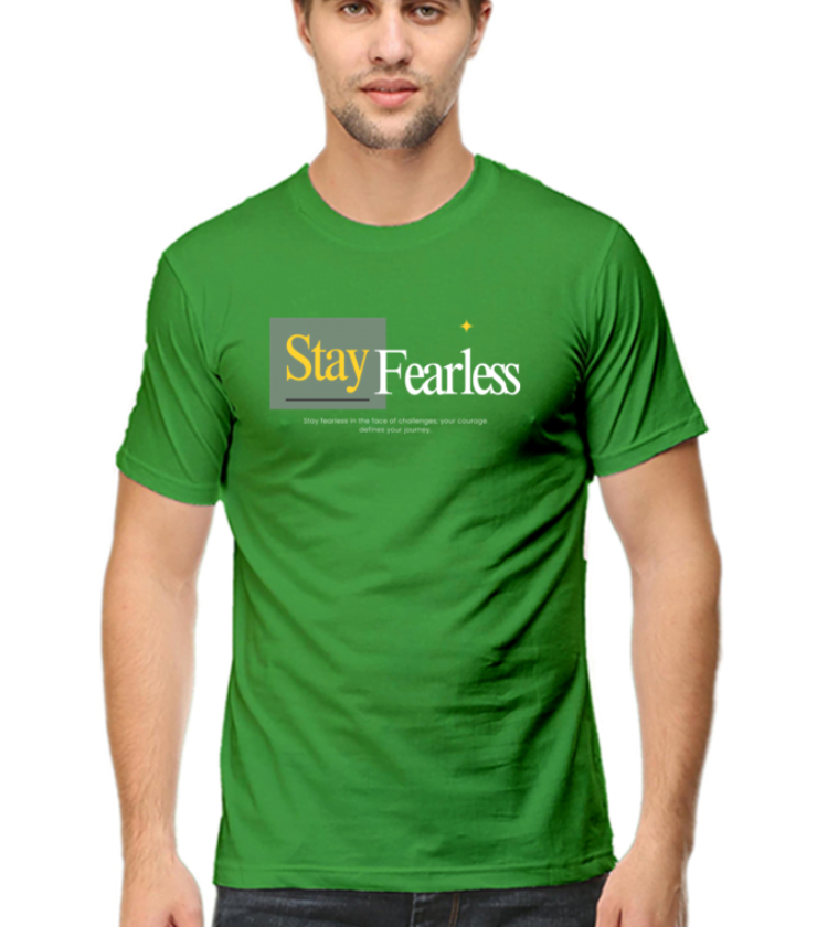 Stay Fearless Flag Green Male Round Neck Half Sleeve Tees