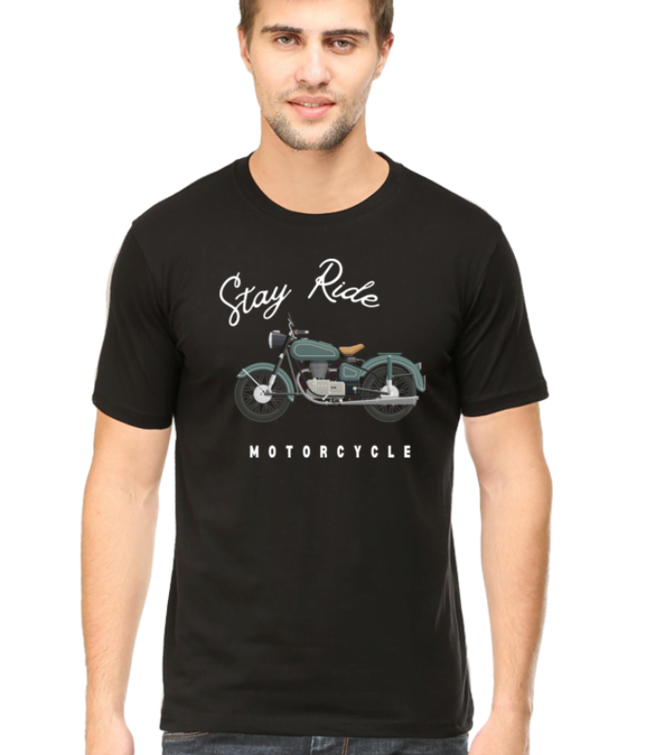 stay ride black male round neck half sleeve classic t-shirt