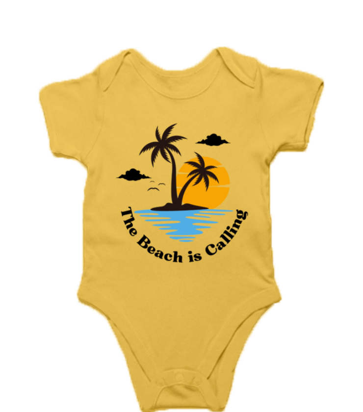 The Beach is Calling Yellow Kids Rompers