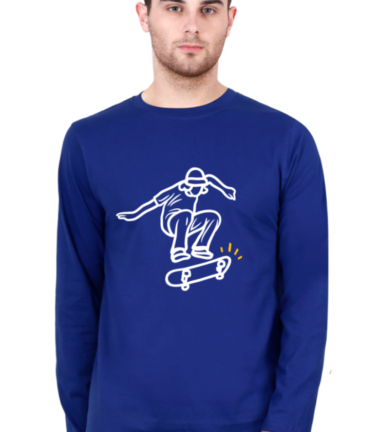 Skate Board Royal Blue Male Round Neck Full Sleeve Tees