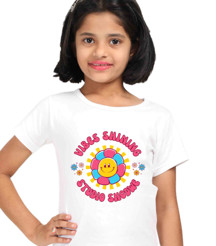 Vibes Shining White Girl Round Neck Half Sleeve Classic Tees