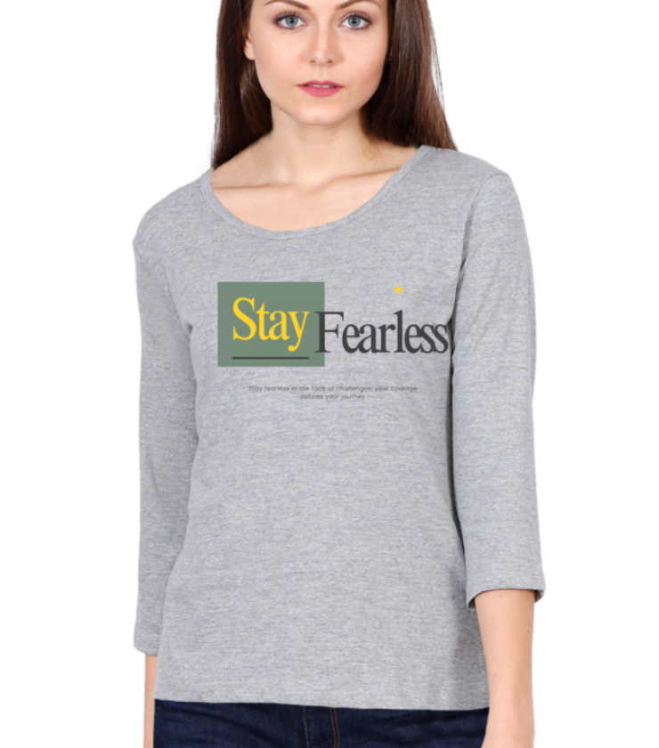 Stay Fearless Grey Melange Female Round Neck Full Sleeve Tees