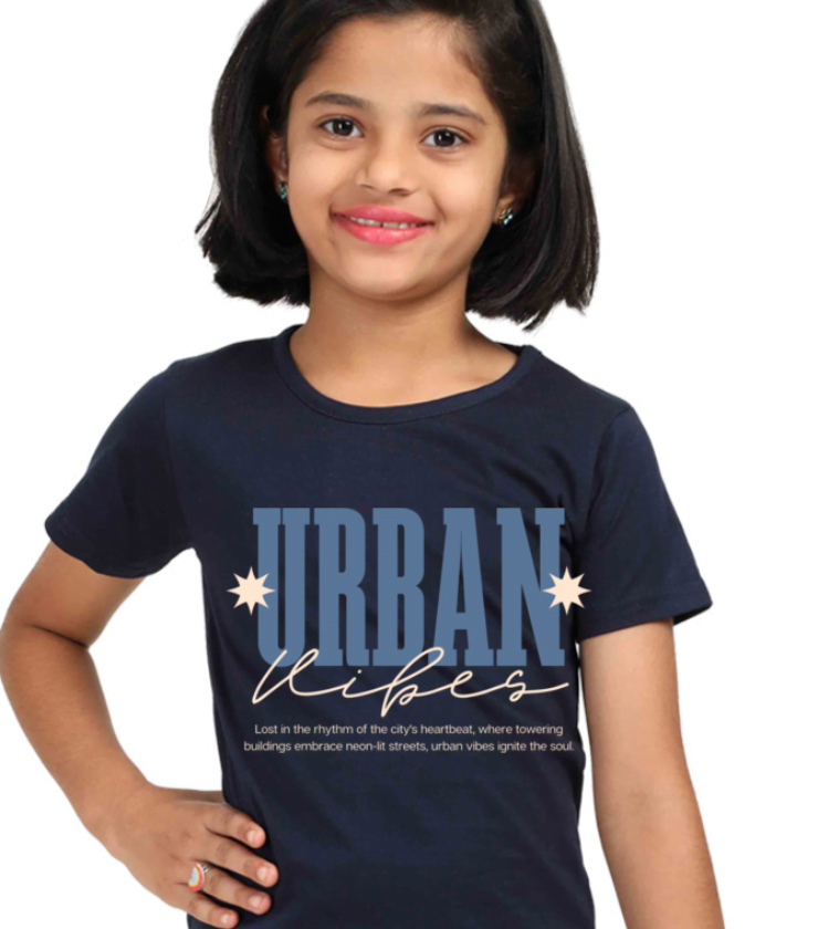 Urban Vibes Navyblue Girl Round Neck Half Sleeve Classic Tees