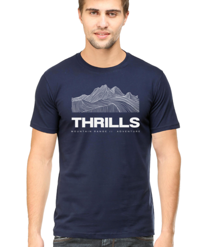 Thrills Navy blue Male Round Neck Half Sleeve Tees