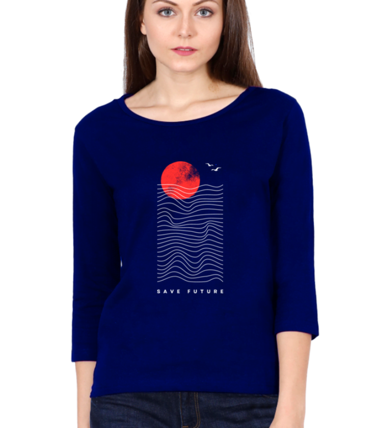 Save Future Royal Blue Female Round Neck Full Sleeve Tees