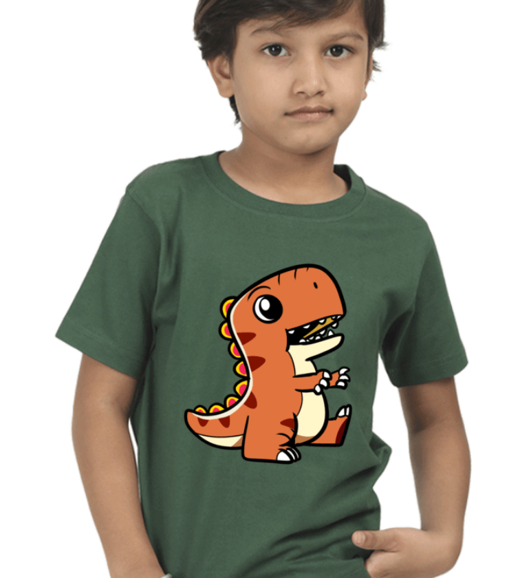 Cute Bottle Green Boy Round Neck Half Sleeve Classic Tees