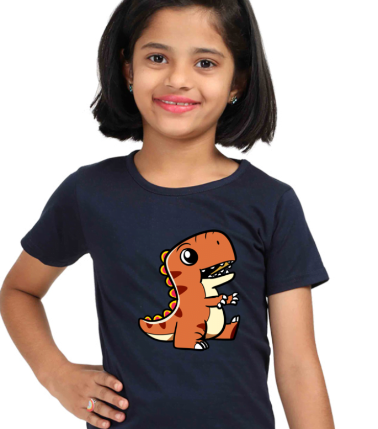Cute Navy Blue Girl Round Neck Half Sleeve Classic Tees