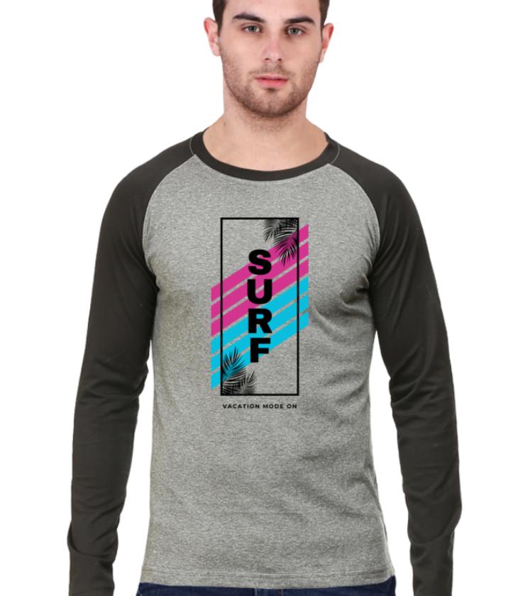 Surf Vacation Black Charcoal Melange Male Raglan Full Sleeve Tees