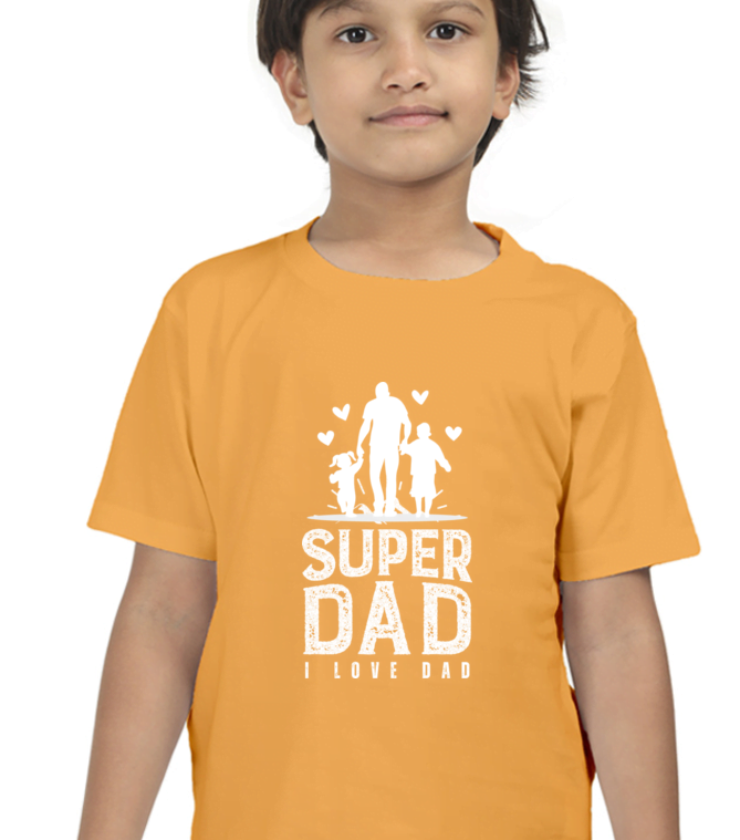 Super Dad Golden Yellow Boy Round Neck Half Sleeve Classic??Tees