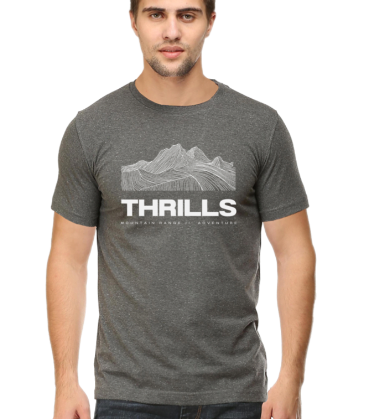 Thrills Charcoal Melange Male Round Neck Half Sleeve Classic Tees
