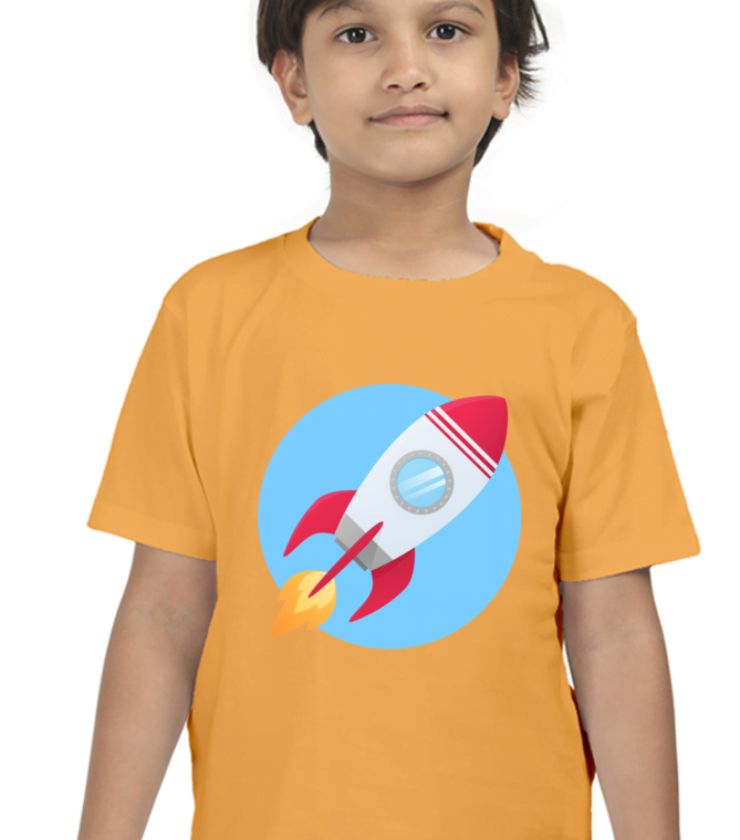 Rocket Golden Yellow Boy Round Neck Half Sleeve Classic Tees