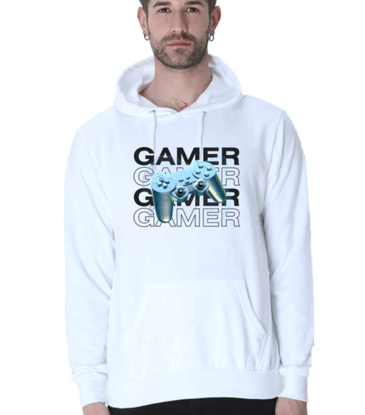 Gamer White Unisex Hooded Sweatshirt