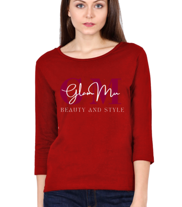 GM Beauty Red Female Round Neck Full Sleeve Tees