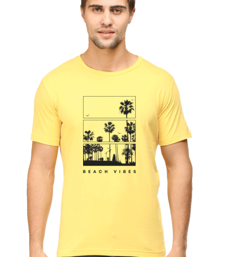 Beachvibes Yellow Male Round Neck Half Sleeve Classic Tees