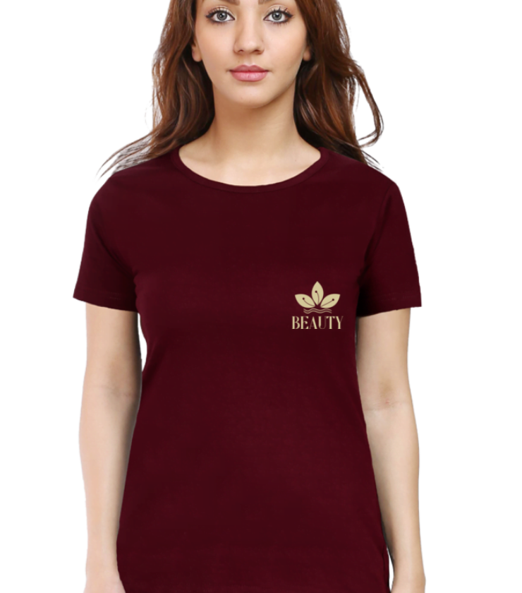 Beauty flower Marron Female Round Neck Half Sleeve Classic Tees