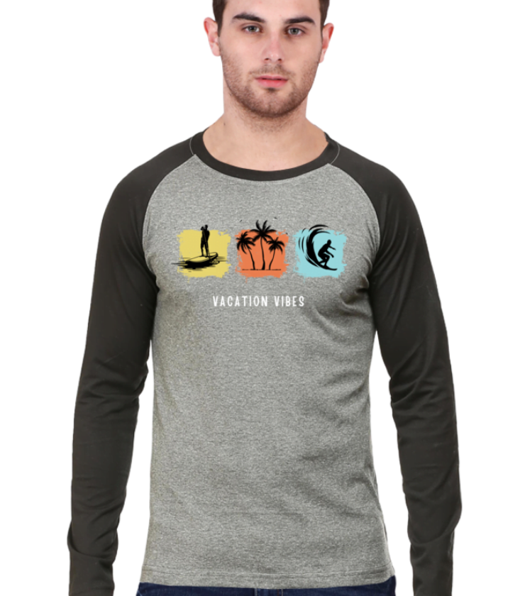 Vacation Vibes Black Charcoal Melange  Male Raglan Full Sleeve Tees