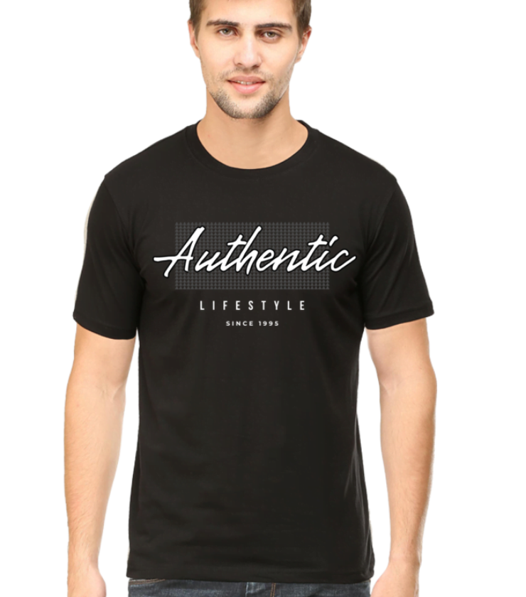 Authenticlifestyle  Black Male Round Neck Half Sleeve Classic Tees