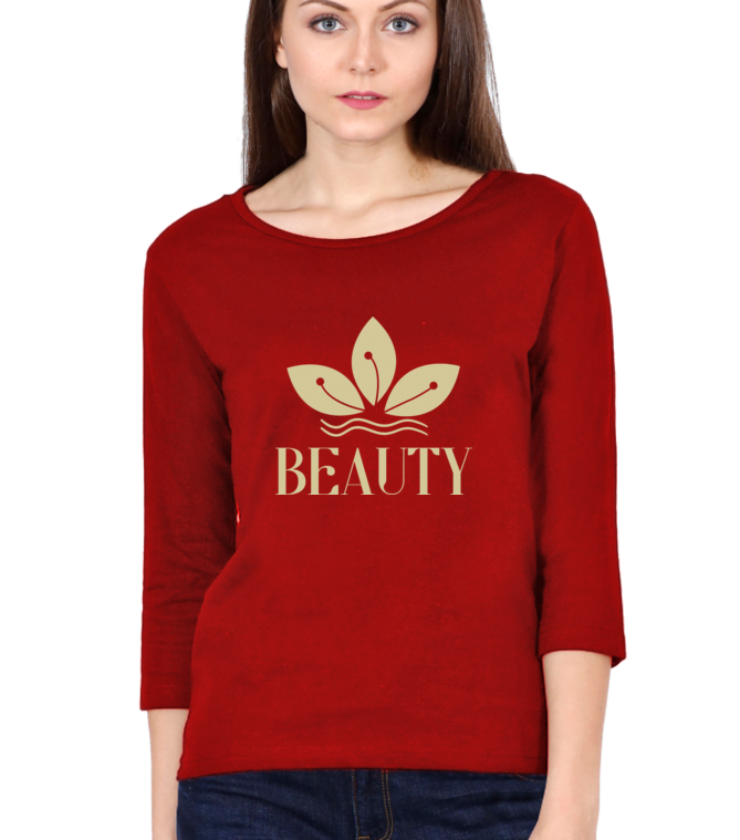 Beauty Flower Red Female Round Neck Full Sleeve Tees