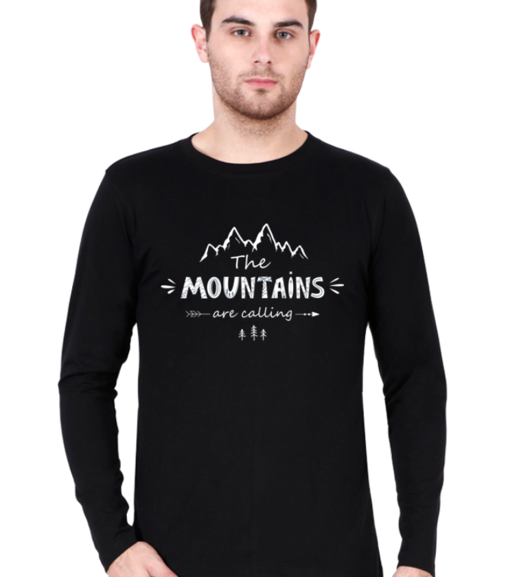 Mountains Are Calling Black Male Round Neck Full Sleeve Tees