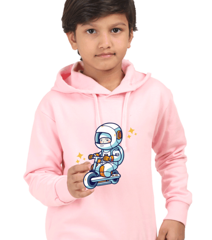 Retro Astronaut Baby Pink Kids Hooded Sweatshirt