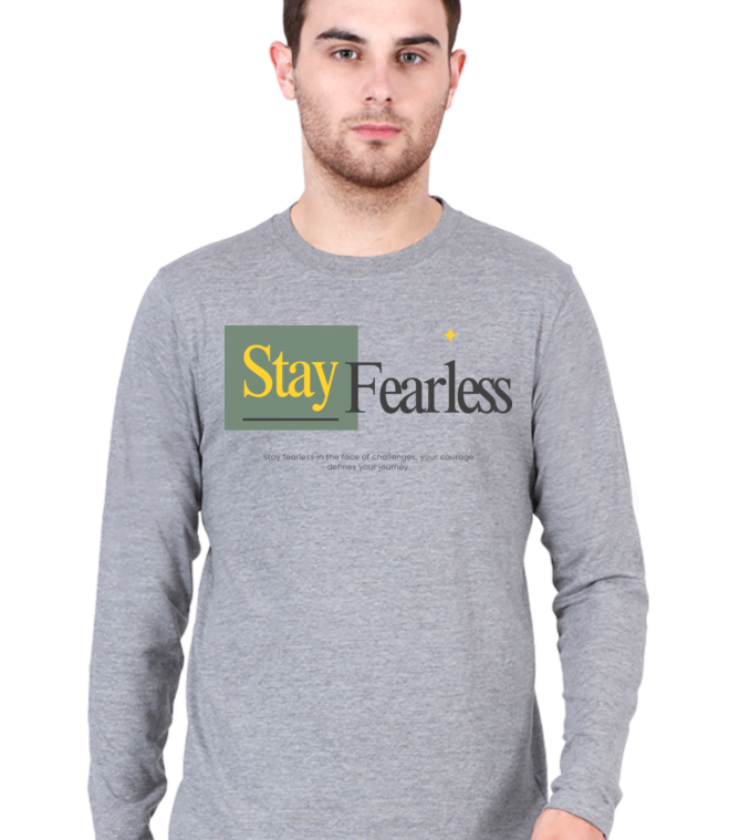 Stay Fearless Grey Melange Male Round Neck Full Sleeve Tees
